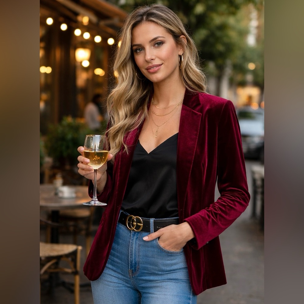 Walter Baker Seth Burgundy Velvet Cropped Blazer Jacket NWT Small